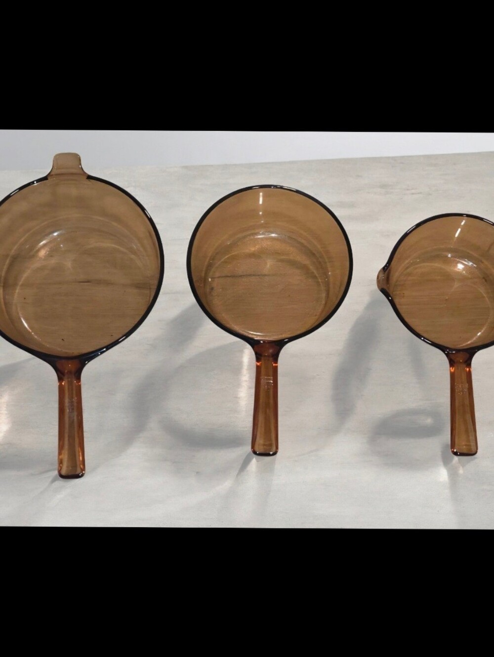 Vintage Vision Corning Cookware Set of 3 Gold Glass Pots 3 Sizes/Stackable